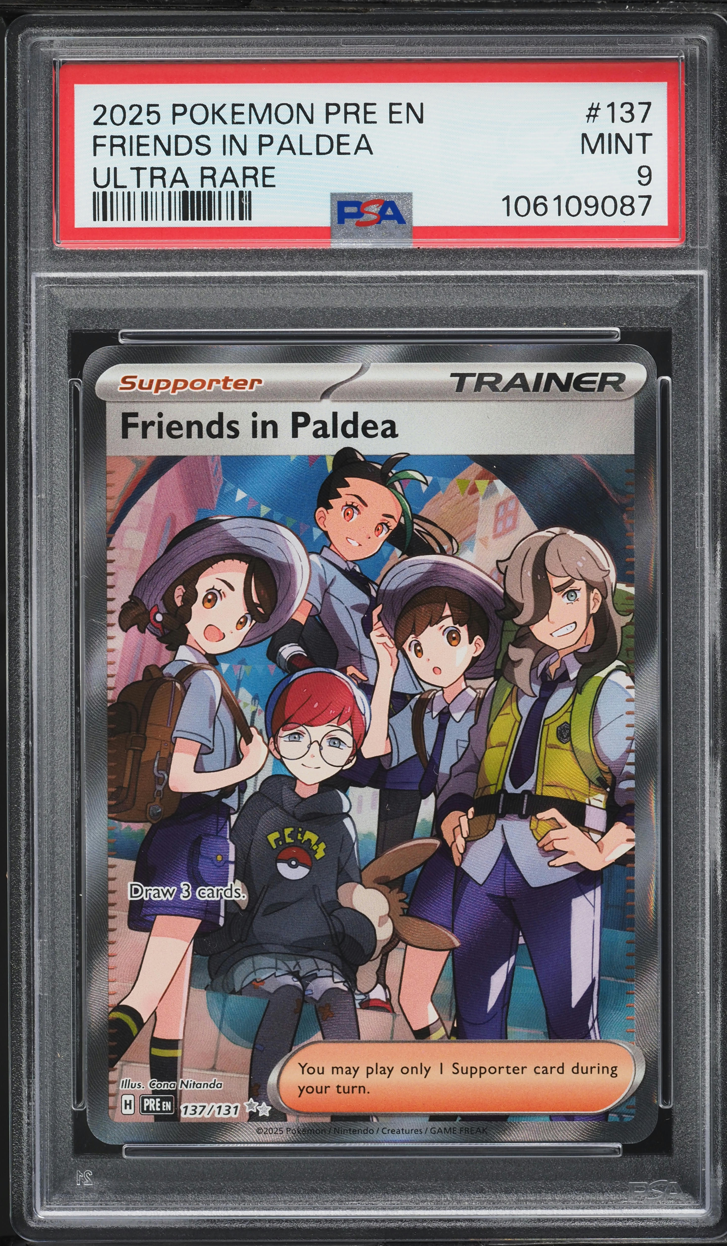 2025 Pokemon SV Prismatic Evolutions Full Art Friends In Paldea #137 PSA 9 MINT