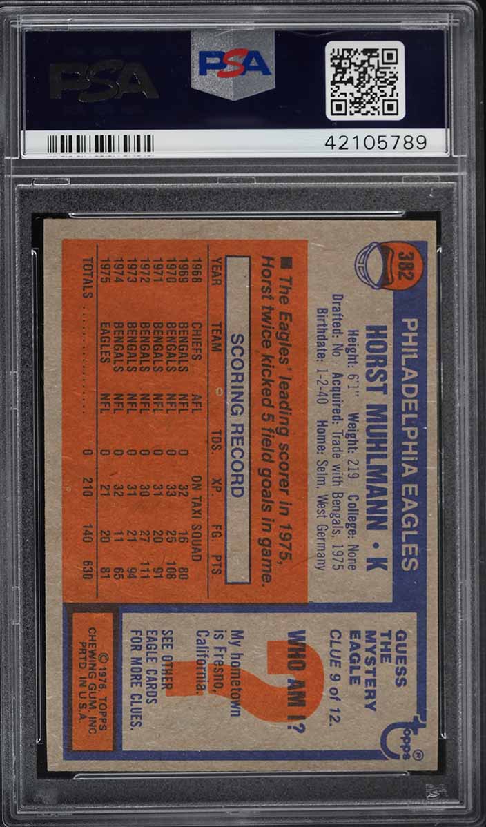 1976 Topps Football Horst Muhlmann #382 PSA 10 GEM MINT