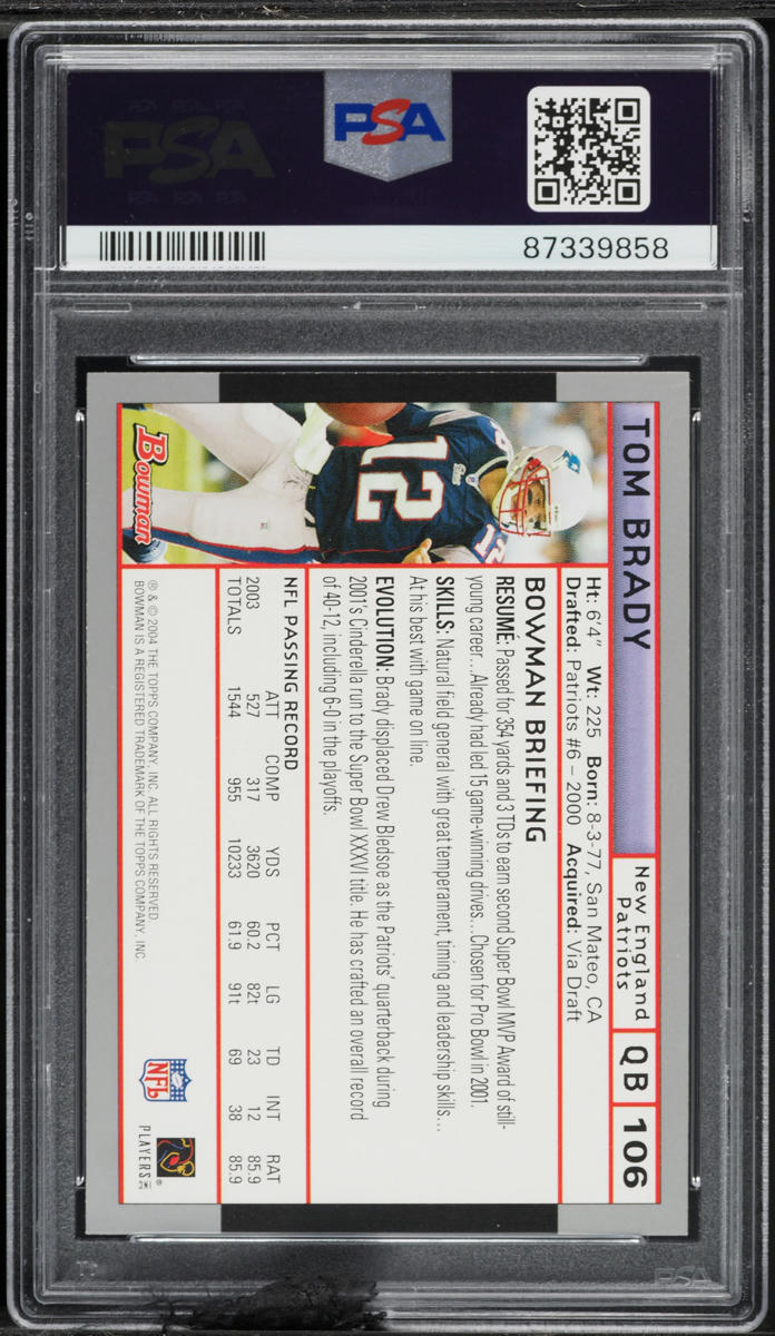 2004 Bowman Football Tom Brady #106 PSA 10 GEM MINT