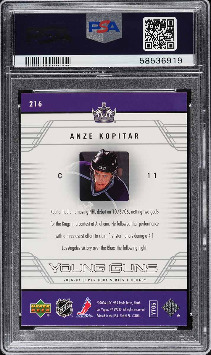 2006 Upper Deck Young Guns Anze Kopitar ROOKIE #216 PSA 10 GEM MINT