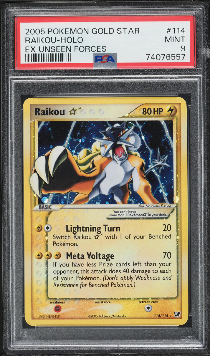 2005 Pokemon EX Unseen Forces Holo Raikou Gold Star #114 PSA 9 MINT