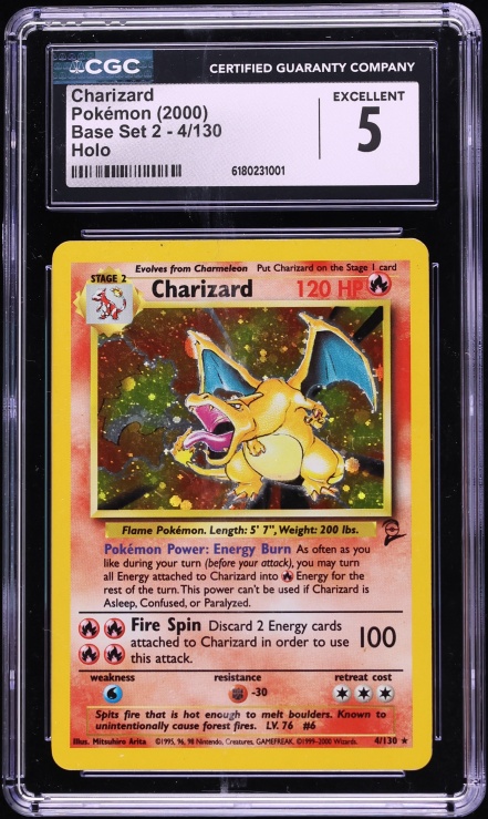 2000 Pokemon Base Set 2 Holo Charizard #4 CGC 5 EX