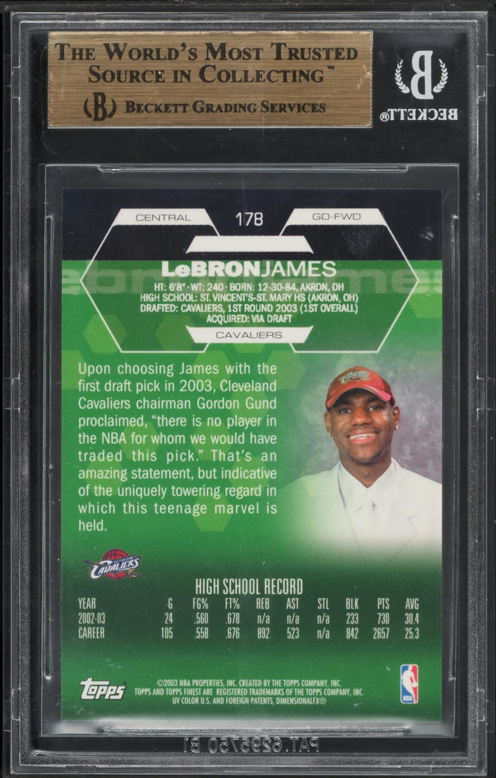2002 Finest Basketball LeBron James ROOKIE #178 BGS 9.5 MINT+