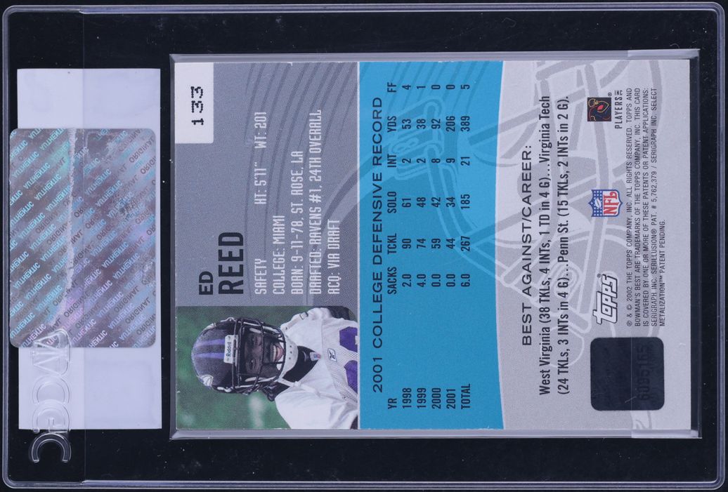 2002 Bowman's Best Ed Reed ROOKIE AUTO #133 CGC AUTH