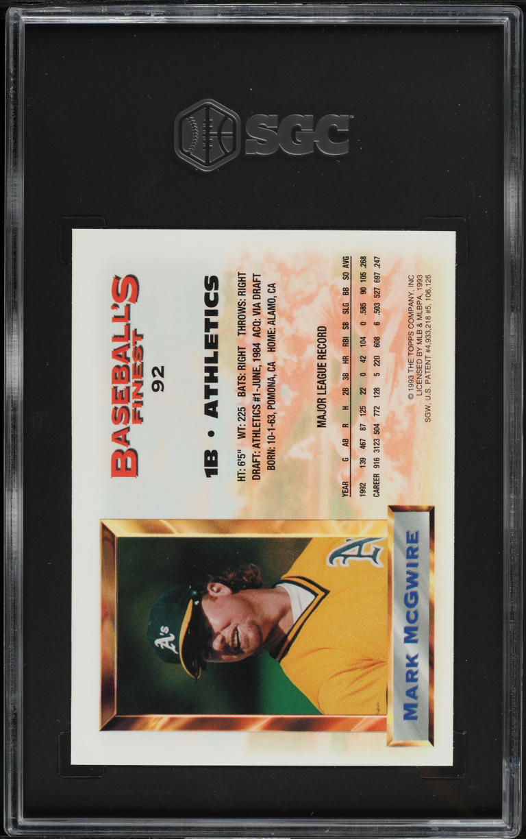 1993 Finest Refractor Mark McGwire #92 SGC 7 NRMT