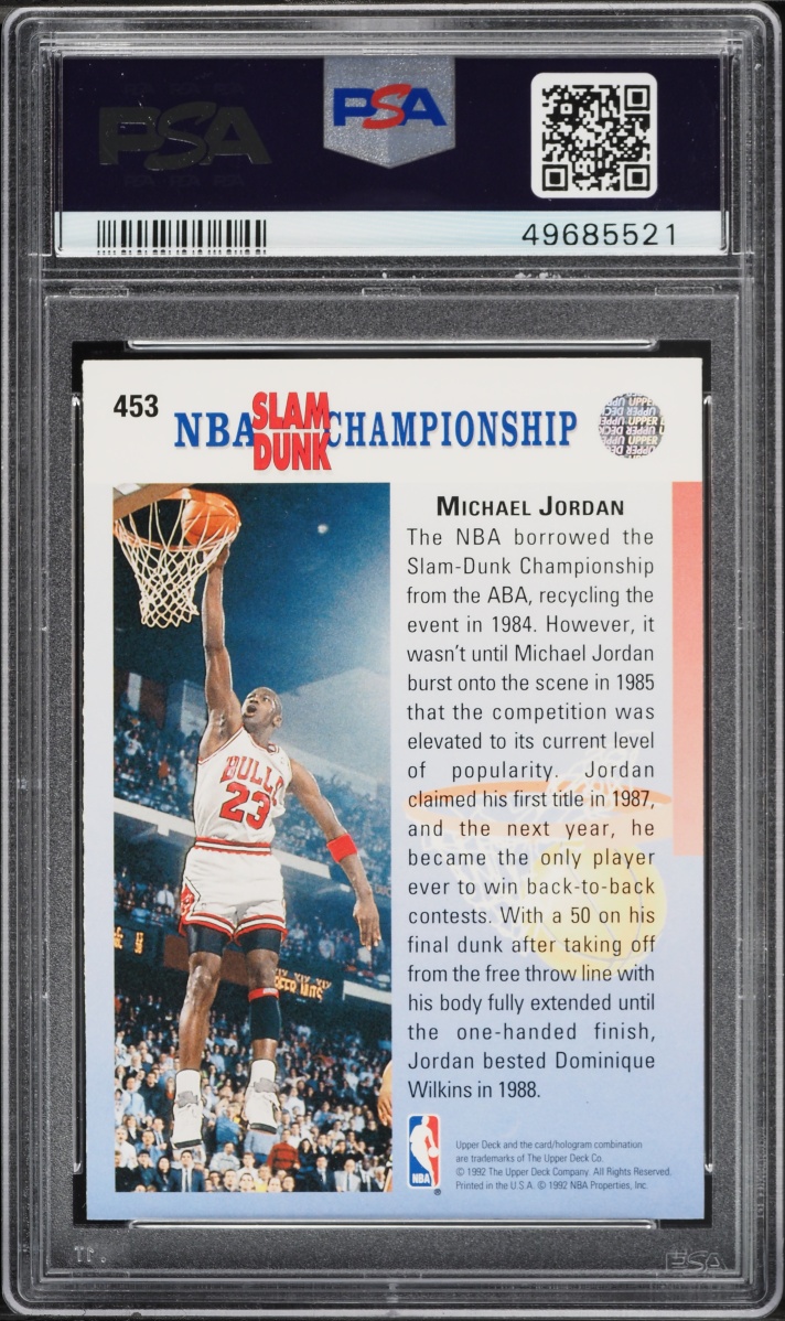 1992 Upper Deck Error Champion In '85 & '90 Michael Jordan #453 PSA 8 NM-MT