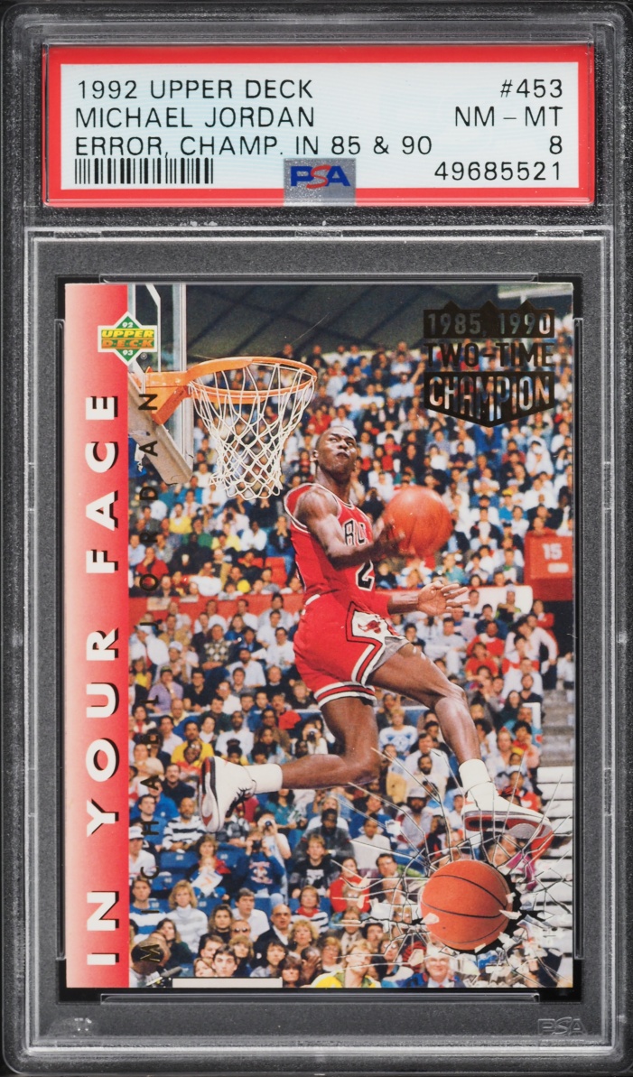 1992 Upper Deck Error Champion In '85 & '90 Michael Jordan #453 PSA 8 NM-MT
