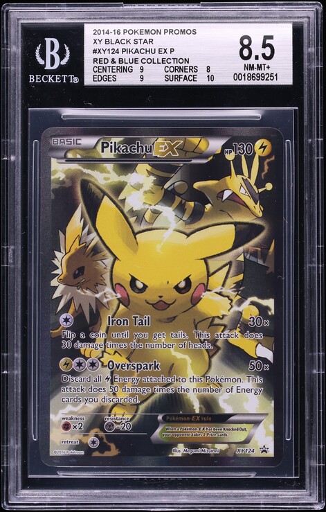 2014 Pokemon XY Black Star Promo Red Blue Collection Full Art Pikachu EX #XY124 BGS 8.5 NM-MT+
