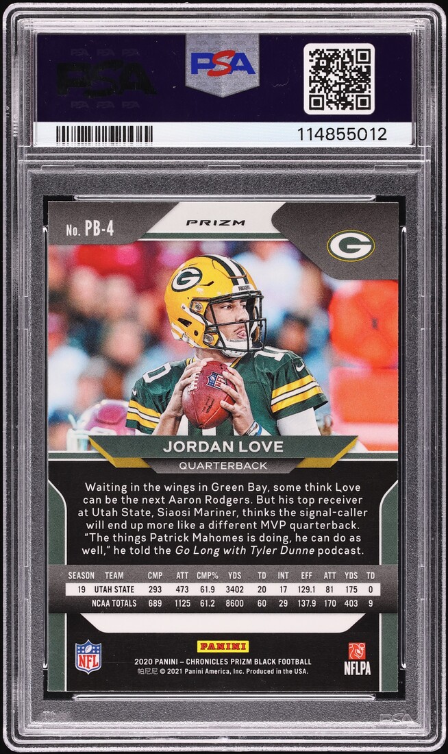 2020 Panini Chronicles Prizm Black Silver Jordan Love ROOKIE #PB-4 PSA 9 MINT