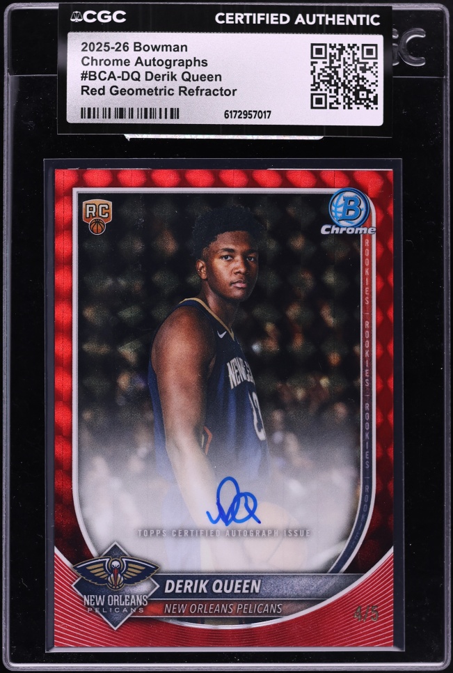 2025 Bowman Chrome Red Geometric Refractor Derik Queen ROOKIE AUTO /5 #BCA-DQ CGC AUTH