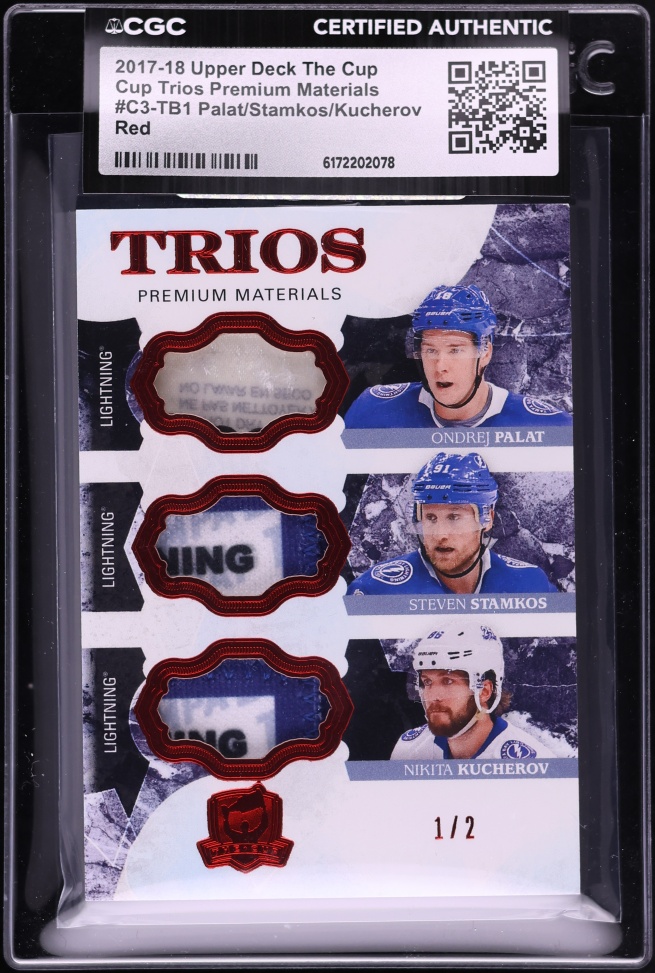 2017 Upper Deck The Cup Trios Premium Red Palat Stamkos Kucherov PATCH 1/2 #C3-TB1 CGC AUTH