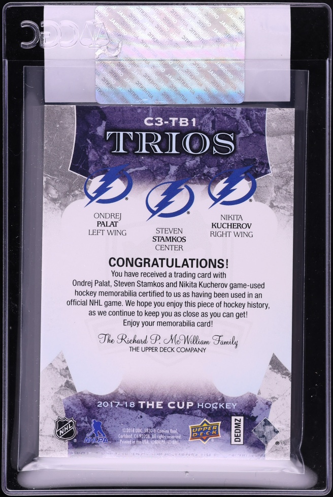 2017 Upper Deck The Cup Trios Premium Red Palat Stamkos Kucherov PATCH 1/2 #C3-TB1 CGC AUTH
