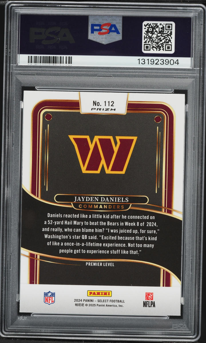 2024 Select Premier Level Black & Red Shock Prizm Jayden Daniels ROOKIE #112 PSA 9 MINT