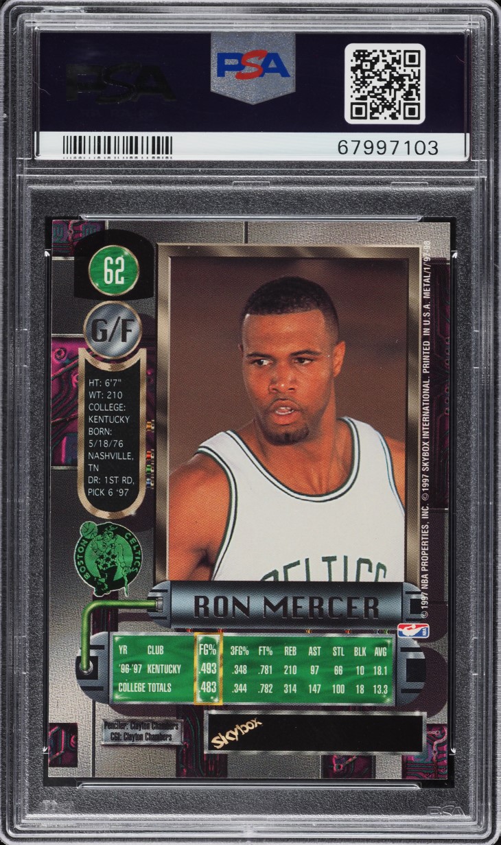 1997 Metal Universe Ron Mercer ROOKIE #62 PSA 10 GEM MINT