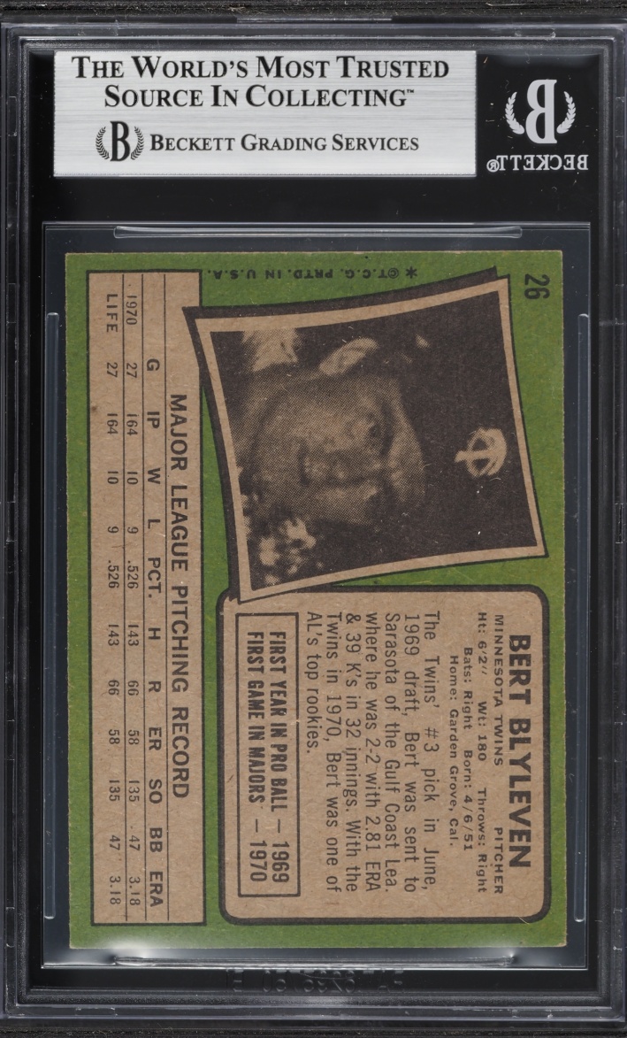 1971 Topps Bert Blyleven ROOKIE #26 BAS BGS 3.5 VG+
