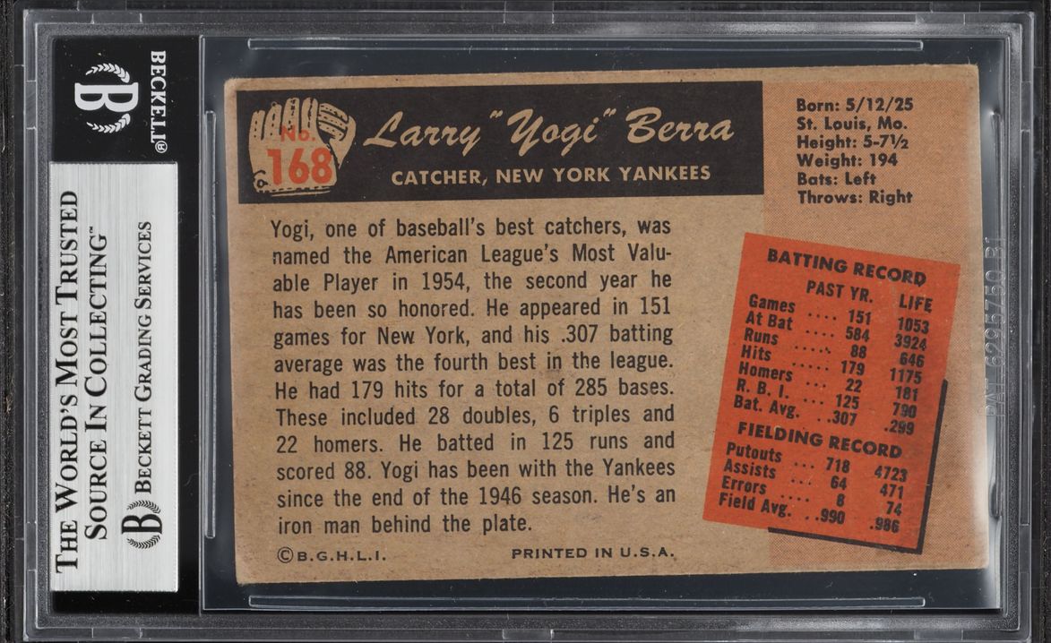 1955 Bowman Yogi Berra #168 BGS AUTH