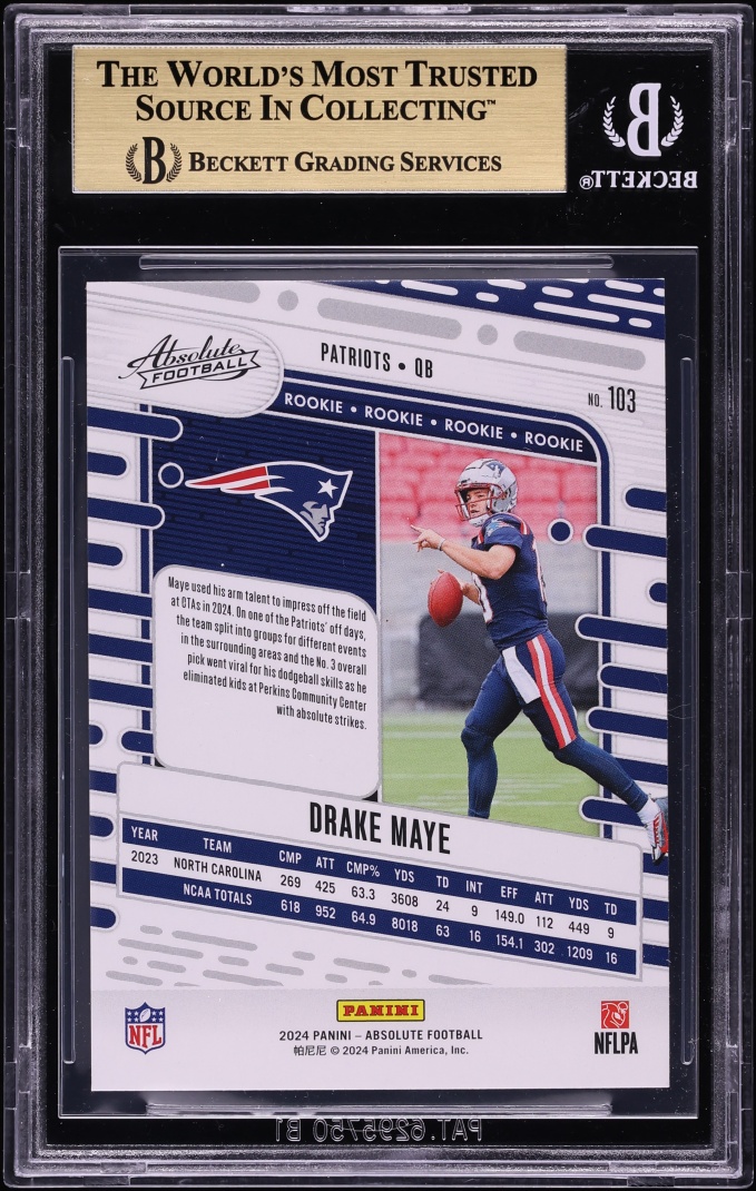 2024 Absolute Football Drake Maye ROOKIE #103 BGS 9.5 GEM MINT