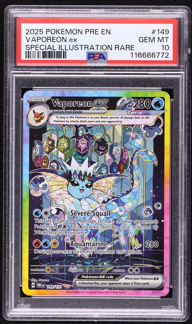 2025 Pokemon Scarlet & Violet Prismatic Evolutions SIR Vaporeon ex #149 PSA 10 GEM MINT
