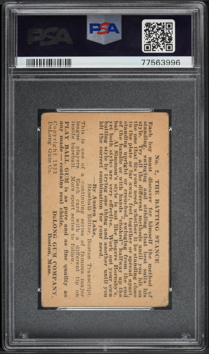 1933 DeLong Al Simmons #2 PSA 2 GD