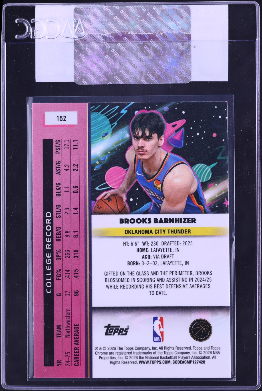 2025 Topps Chrome Cosmic Brooks Barnhizer ROOKIE #152 CGC AUTH