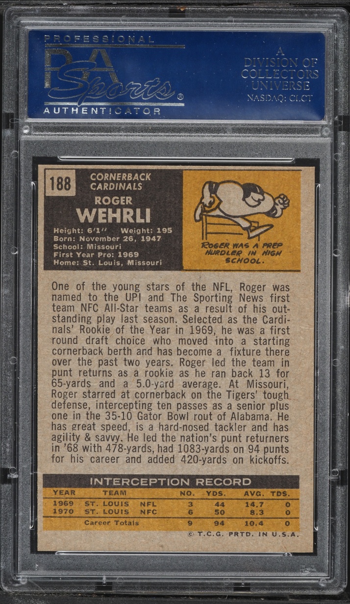 1971 Topps Football Roger Wehrli #188 PSA 7 NRMT