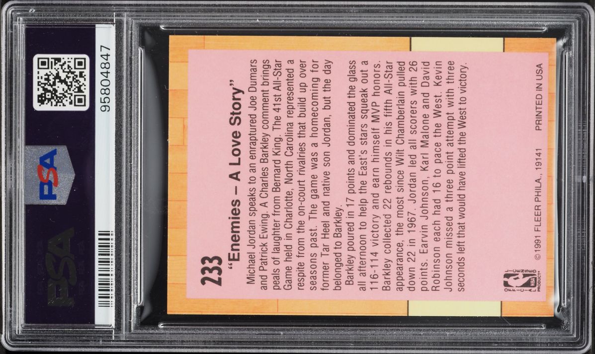 1991 Fleer All-Star Game Enemies A Love Story w/ Michael Jordan #233 PSA 9 MINT
