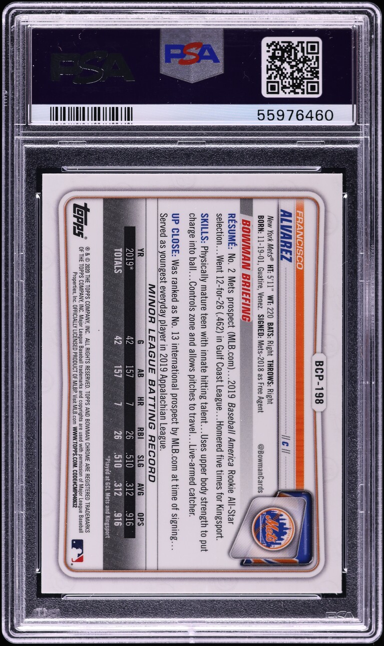 2020 Bowman Chrome Francisco Alvarez PROSPECT #BCP-198 PSA 10 GEM MINT