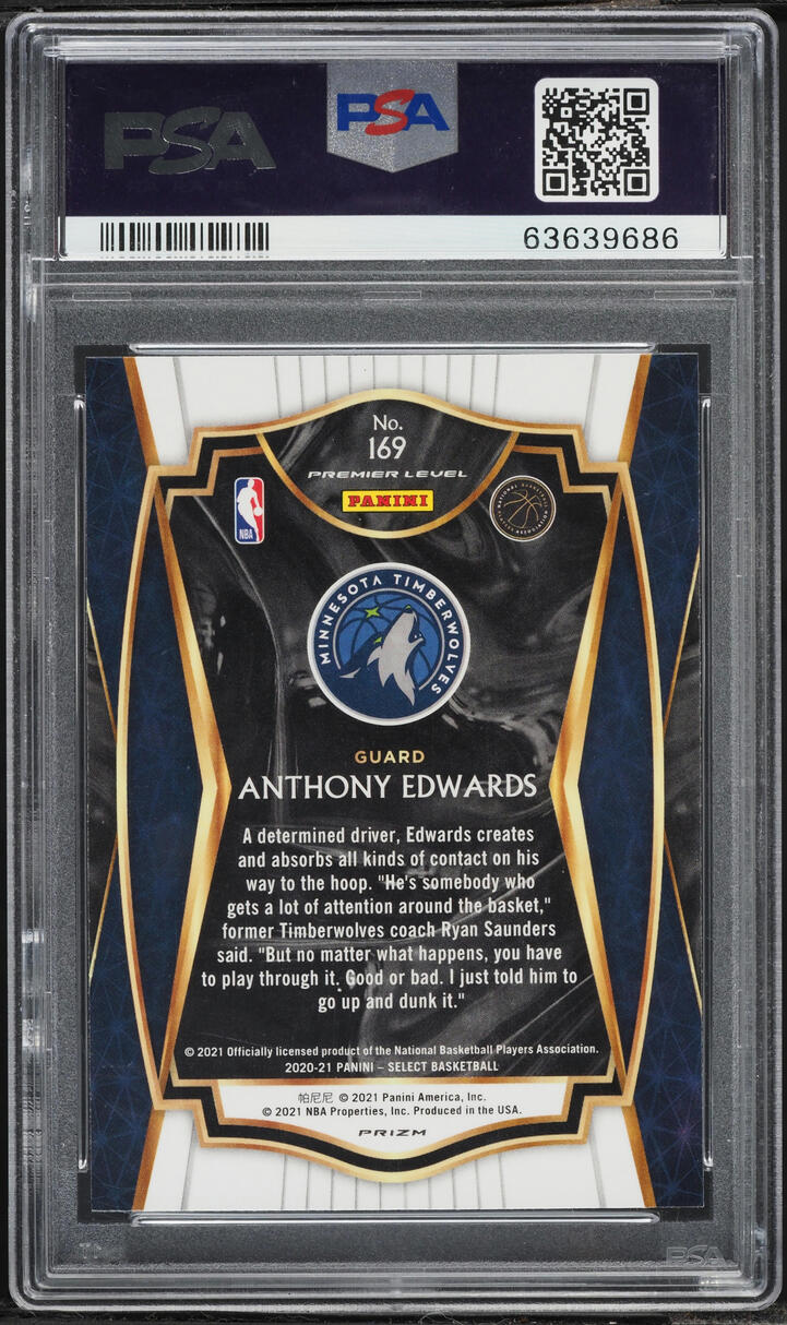 2020 Select Premier Level Red Wave Prizm Anthony Edwards ROOKIE #169 PSA 9 MINT