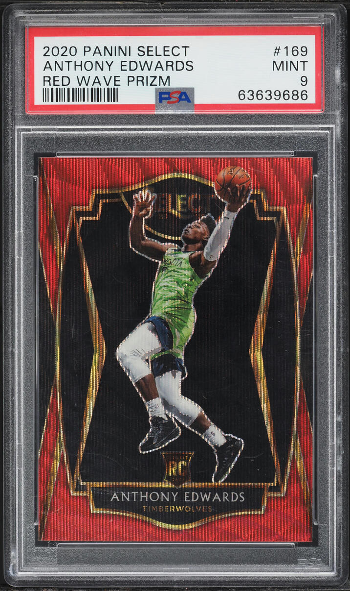 2020 Select Premier Level Red Wave Prizm Anthony Edwards ROOKIE #169 PSA 9 MINT