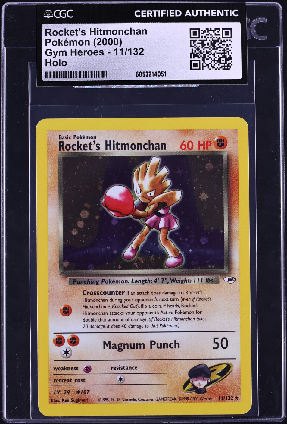 2000 Pokemon Gym Heroes Holo Rocket's Hitmonchan #11 CGC AUTH