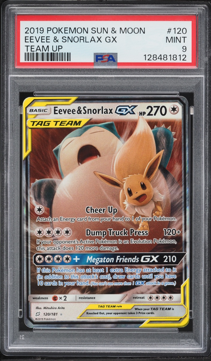 2019 Pokemon Sun & Moon Team Up Eevee & Snorlax GX #120 PSA 9 MINT