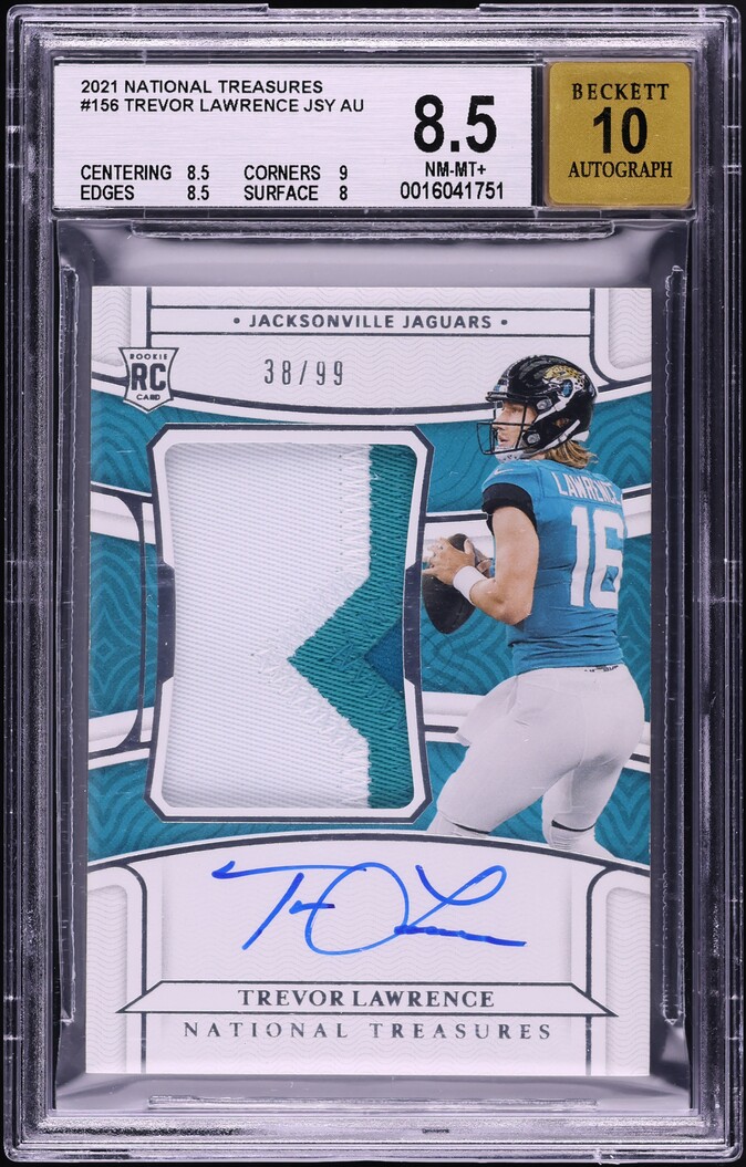 2021 National Treasures Trevor Lawrence ROOKIE PATCH AUTO /99 #156 BGS 8.5 NM-MT+