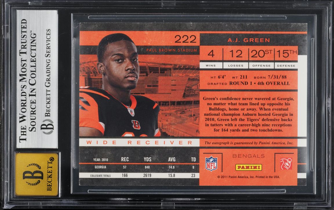 2011 Playoff Contenders Ticket A.J. Green ROOKIE AUTO #222 BGS 9 MINT