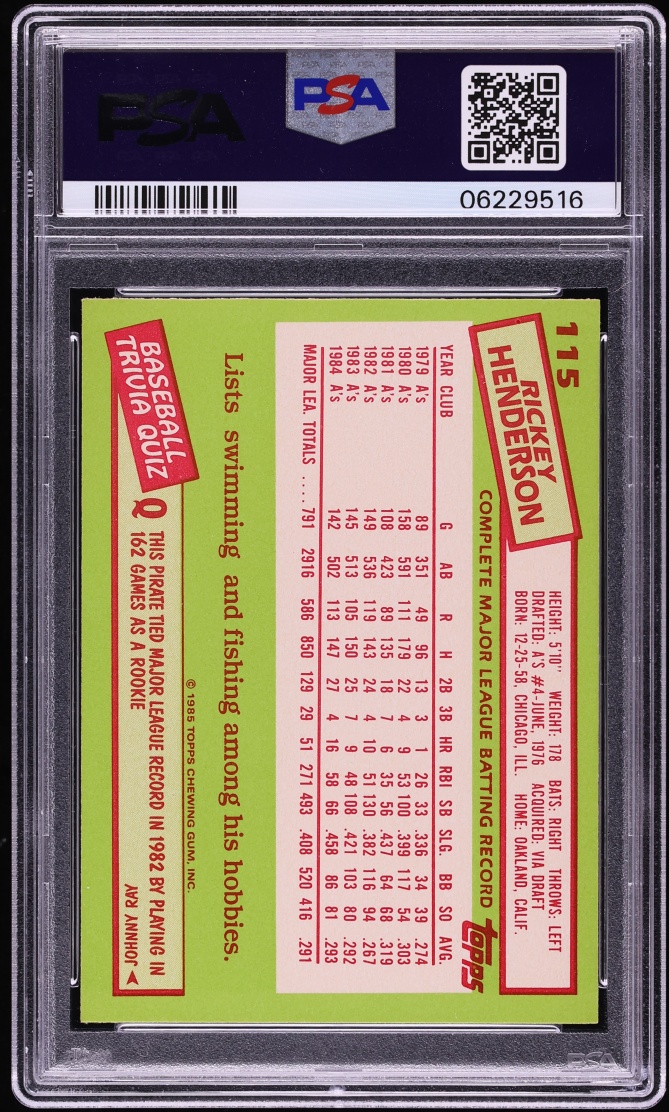 1985 Topps Tiffany Rickey Henderson #115 PSA 10 GEM MINT