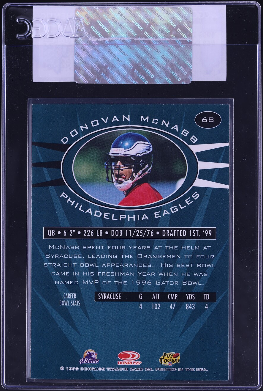 1999 Donruss Preferred Silver Donovan McNabb ROOKIE #68 CGC AUTH
