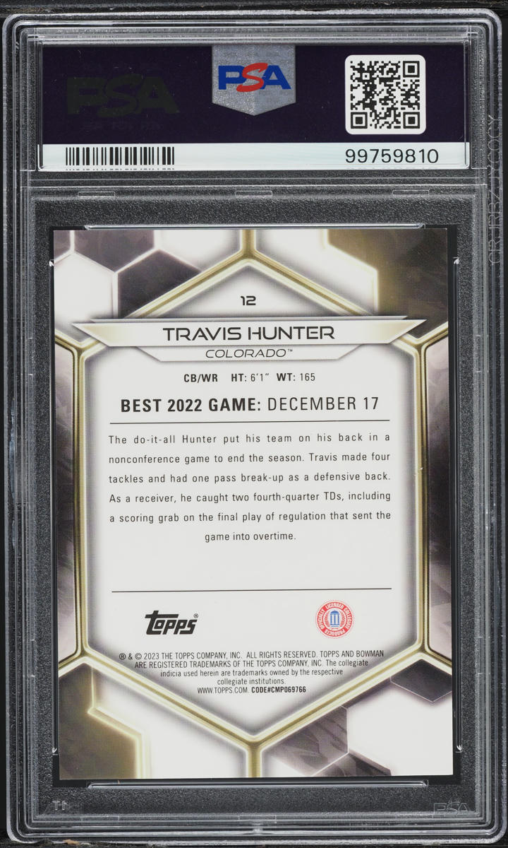 2023 Bowman University Best Blue Travis Hunter /150 #12 PSA 9 MINT