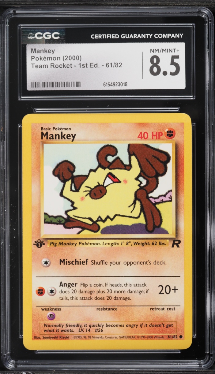 2000 Pokemon Team Rocket 1st Edition Mankey #61 CGC 8.5 NM-MT+