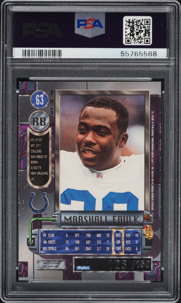 1997 Metal Universe Precious Metal Gems PMG Red Marshall Faulk /150 #63 PSA 5 EX