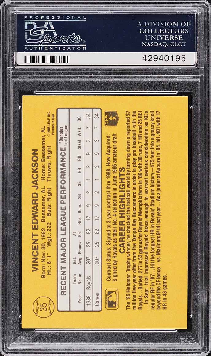 1987 Donruss Bo Jackson ROOKIE #35 PSA 10 GEM MINT