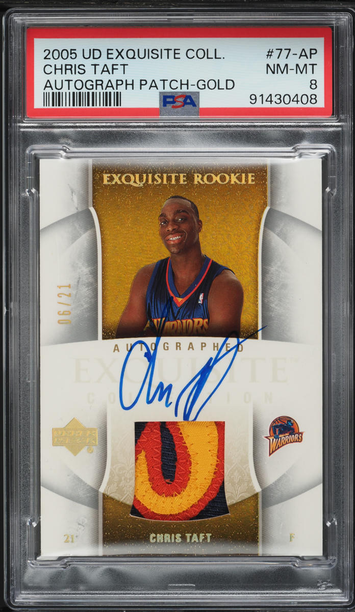 2005 Exquisite Collection Gold Chris Taft ROOKIE PATCH AUTO /21 #77-AP PSA 8