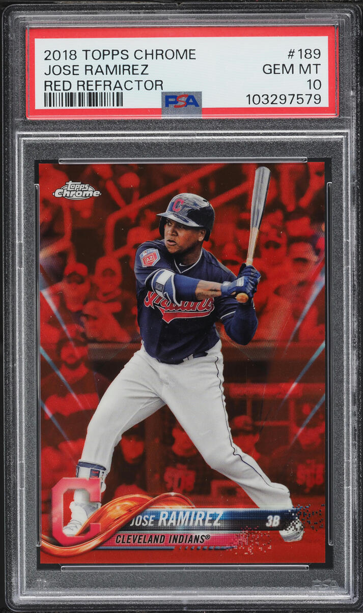 2018 Topps Chrome Red Refractor Jose Ramirez 1/5 #189 PSA 10 GEM MINT - Photo 1