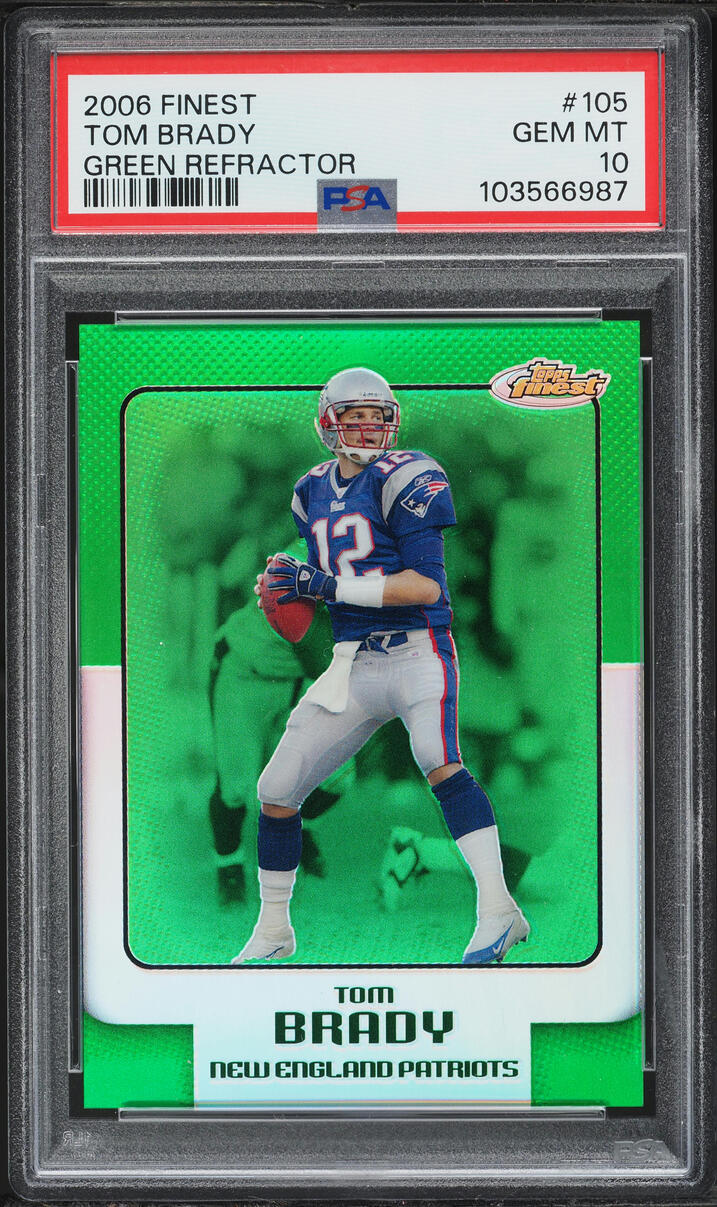 2006 Finest Green Refractor Tom Brady /199 #105 PSA 10 GEM MINT - Photo 1