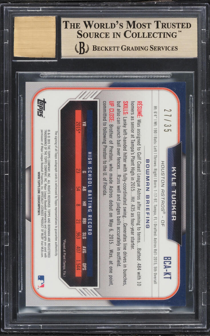 2015 Bowman Chrome Black Refractor Kyle Tucker PROSPECT AUTO /35 #BCA-KT BGS 9.5 GEM MINT - Photo 2