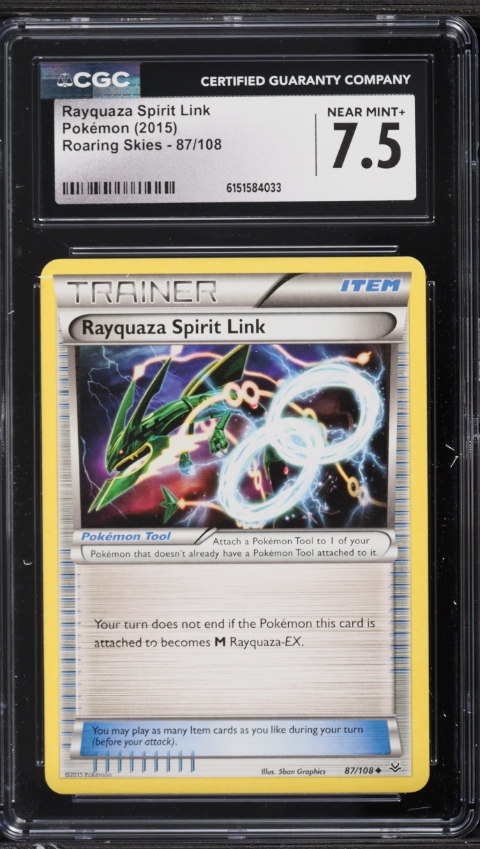 2015 Pokemon XY Roaring Skies Rayquaza Spirit Link #87 CGC 7.5 NRMT+
