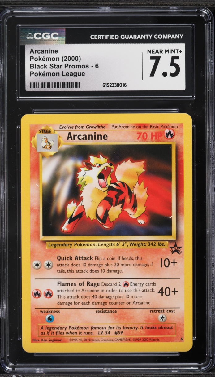 2000 Pokemon League Black Star Promo Arcanine #6 CGC 7.5 NRMT+