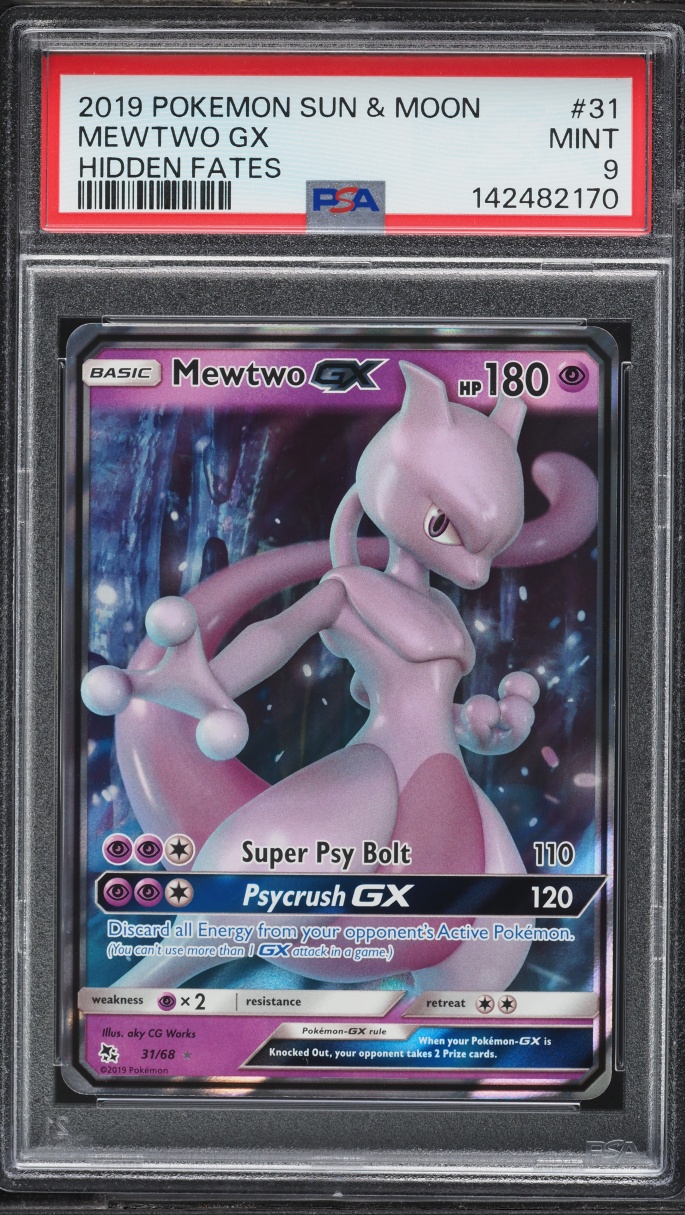 2019 Pokemon Sun & Moon Hidden Fates Mewtwo GX #31 PSA 9 MINT