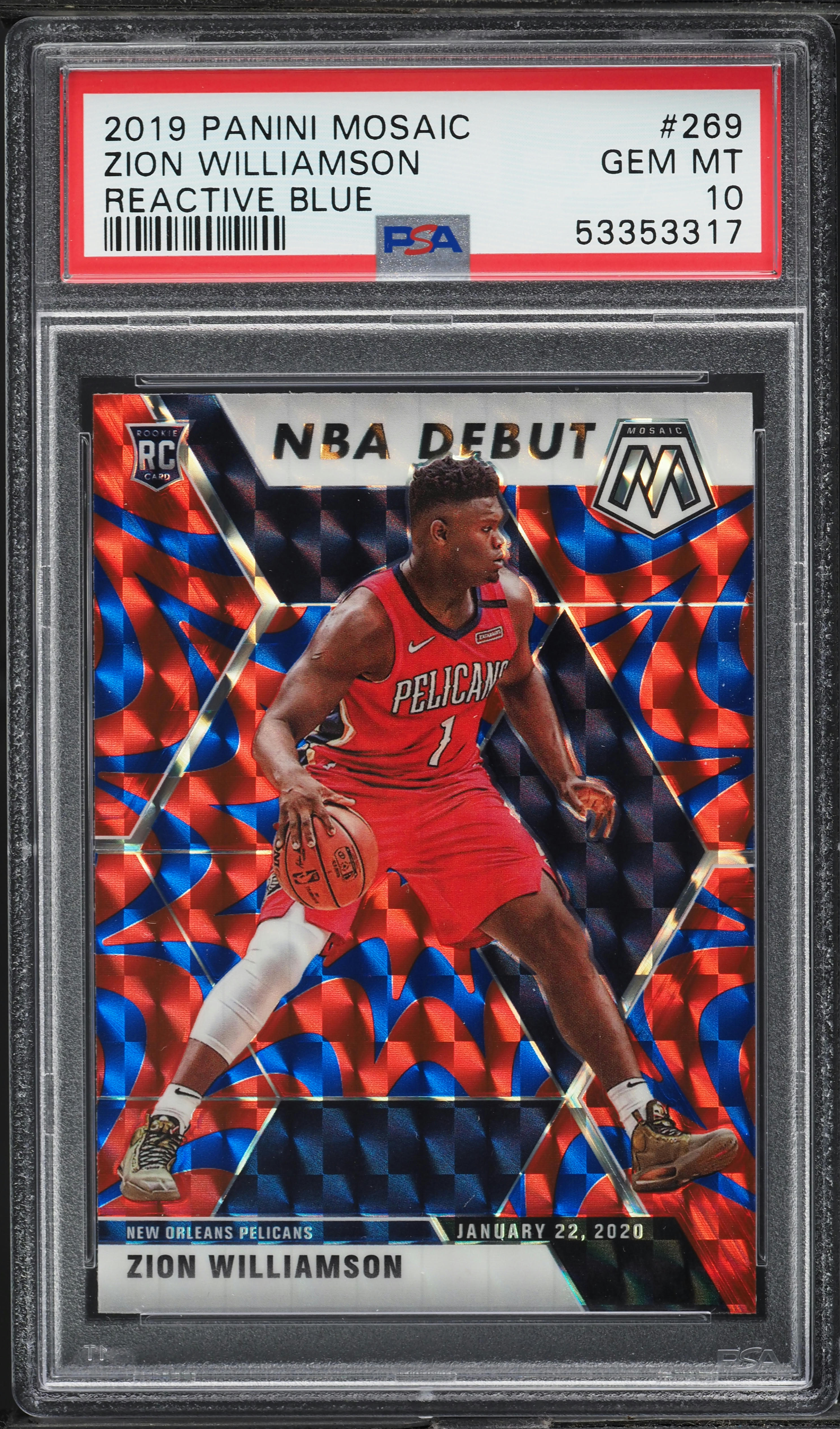 2019 Panini Mosaic Reactive Blue Zion Williamson ROOKIE #269 PSA