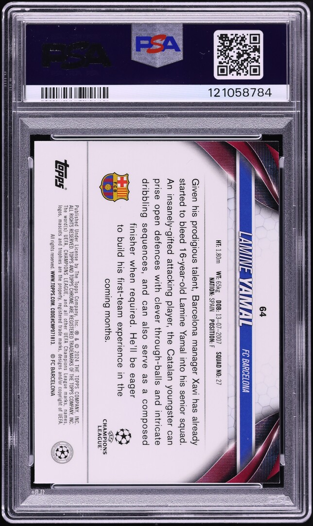 2023 Topps Chrome UEFA Club Competitions Lamine Yamal ROOKIE #64 PSA 10 GEM MINT