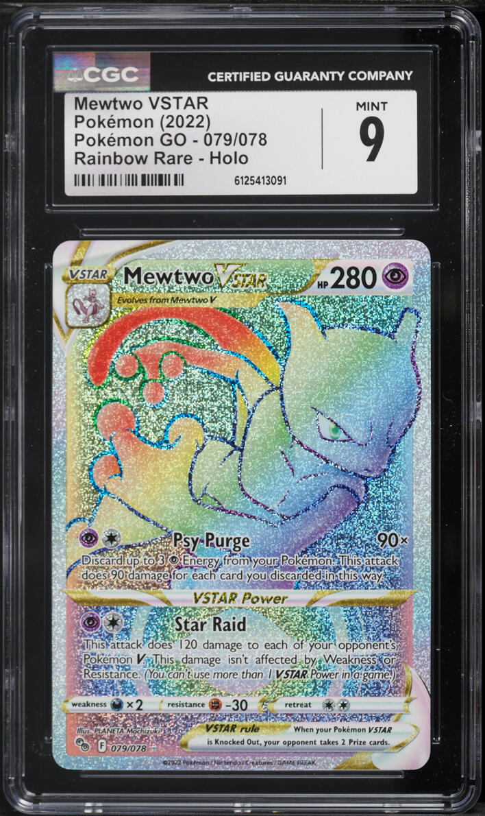 2022 Pokemon Sword & Shield Pokemon GO Rainbow Rare Mewtwo VSTAR #79 CGC 9 MINT