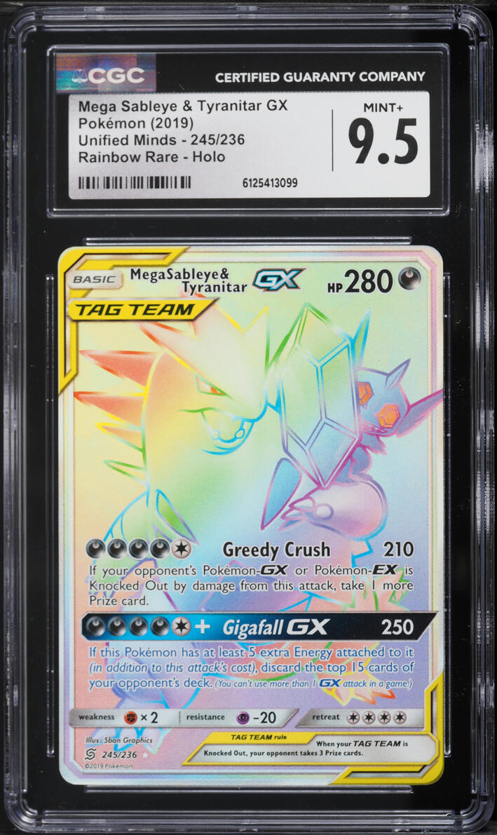 2019 Pokemon Sun & Moon Unified Minds Rainbow Rare Mega Sableye & Tyranitar GX #245 CGC 9.5